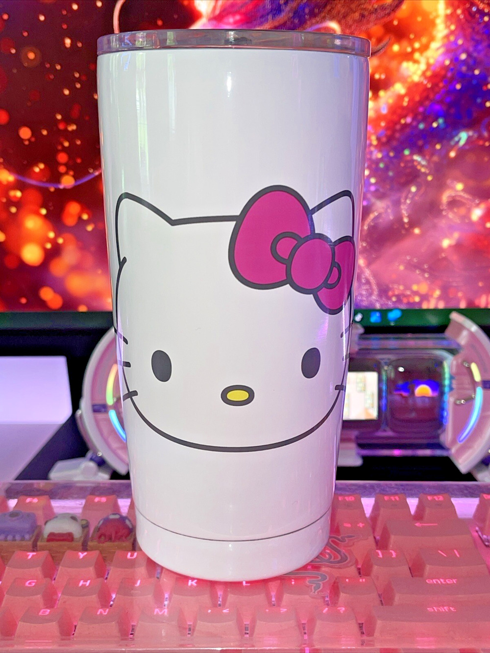 Hello Kitty Stainless Steel Tumbler Pink Bow Face Lid Travel 2023 Sanrio White